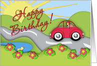 Happy Birthday Whimsical Red Car card