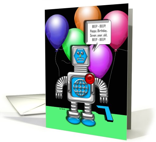 Happy Birthday Robot 7 Years card (609806)