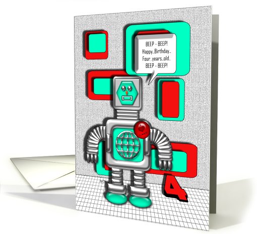 Happy Birthday Robot 4 Years Old card (609818)
