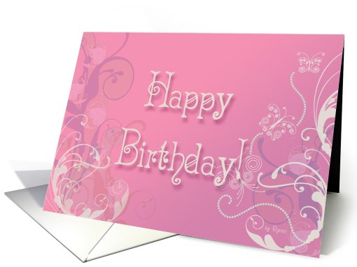 Happy Birthday! Butterfly Scroll Design in Pink card (635812)