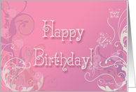 Happy Birthday! Butterfly Scroll Design in Pink card