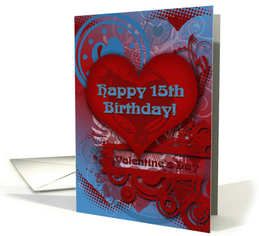 Valentine Birthday Happy 15th Trendy Hearts card (732512)