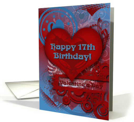 Valentine Birthday Happy 17th Trendy Hearts card (732515)