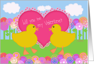 Will You Be My Valentine? Yellow Ducks Whimsical Flowers card