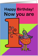 Happy Birthday One Year Old Whimsical Bird card
