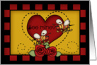 Bee Mine? Bees & Roses Primitive Folk Art Valentine’s Day card
