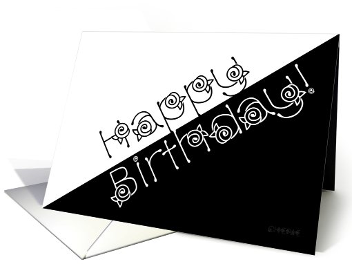 Happy Birthday! Black and White, Floral Font card (757615)
