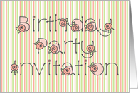 Birthday Party Invitation Coral Floral Font and Stripes card