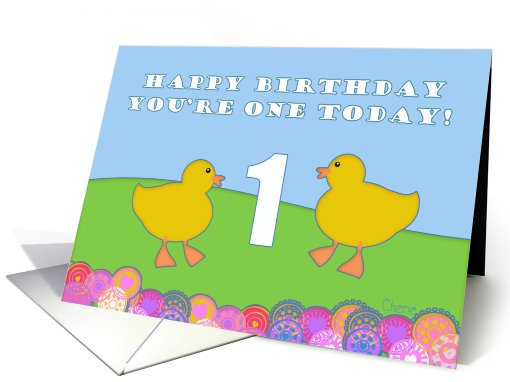Happy Birthday You're One Today! YellowDuckling Farm Animals card