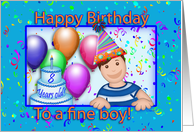 Happy Birthday To A Fine Boy 8 Years Old Balloons & Confetti card