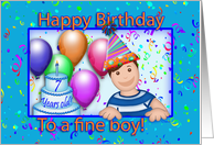 Happy Birthday To A Fine Boy 7 Years Old Balloons & Confetti, Party Hat card
