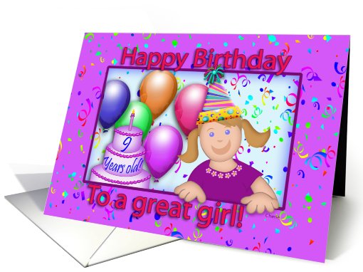 Happy Birthday To A Great Girl, 9 Years Old, Balloons,... (781313)
