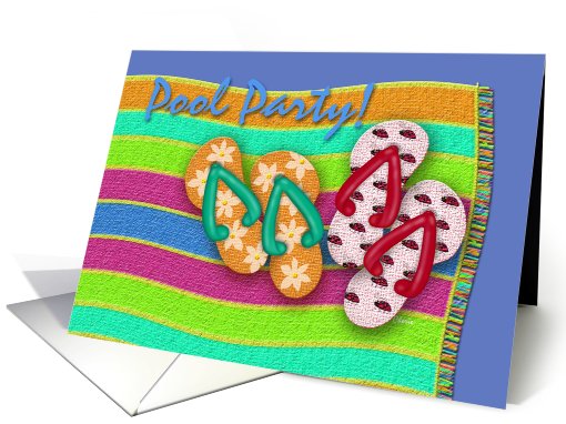 Flip Flops, Pool Party Invitation, Beach Towel card (783535)