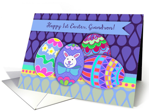 Happy First Easter Grandson Easter Bunny Eggs Bright Colors card