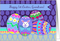 Happy First Easter Grandson Easter Bunny Eggs Bright Colors card