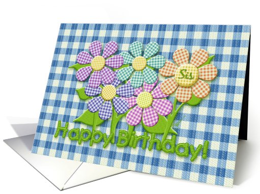 Sis, Happy Birthday! Gingham Checks Flowers card (791870)