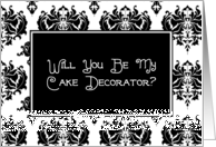 Will You Be My Cake Decorator? Black and White Damask card