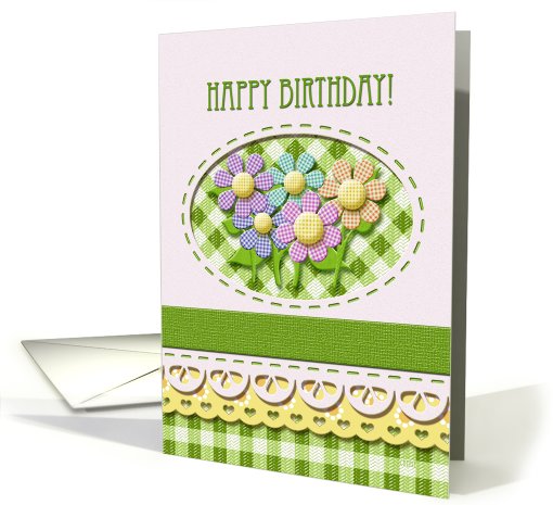 Happy Birthday! Gingham Checks Flowers Stitching card (795893)