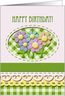 Happy Birthday! Gingham Checks Flowers Stitching card