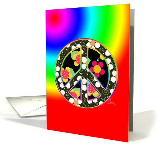Flower Power Peace Sign Any Occasion Card Blank Inside card (802605)