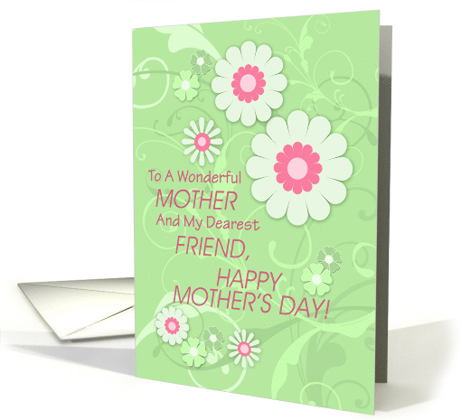 Happy Mother's Day Dearest Friend, Swirls & Flowers, Mint Green card