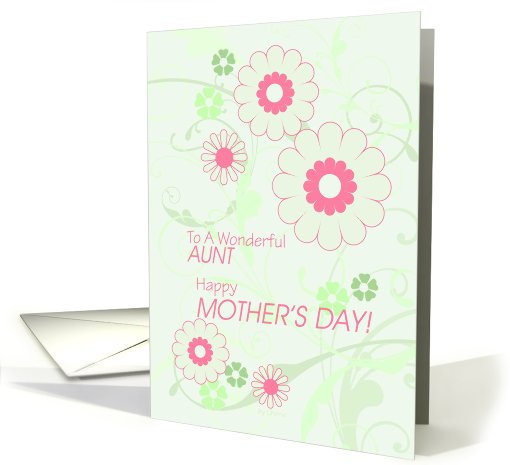 Happy Mother's Day To Aunt, Pink Flowers & Green Swirls card (807461)