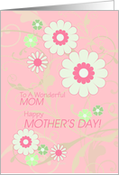 Happy Mother’s Day To Mom, Pink Flowers & Green Swirls card