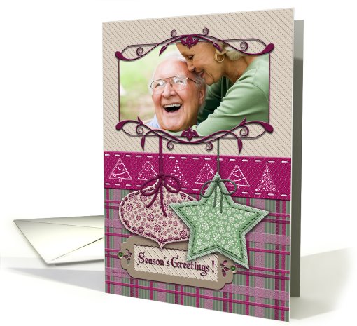 Season's Greetings Fabric Ornaments - Photo Card You Customize card