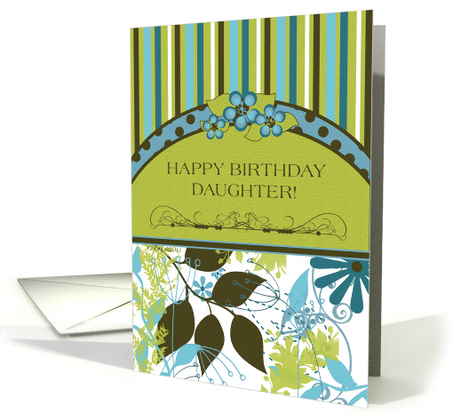 Daughter Happy Birthday Aqua Foliage and Stripes card (853264)