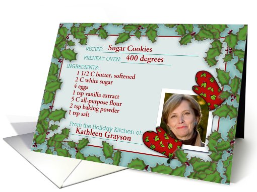 Holiday Recipe Photo Card Holly Leaves - You Customize Photo card