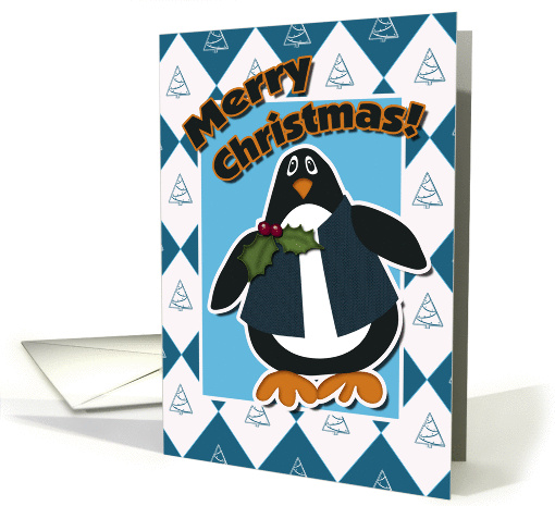 Merry Christmas! Whimsical Penguin and Christmas Trees card (870090)