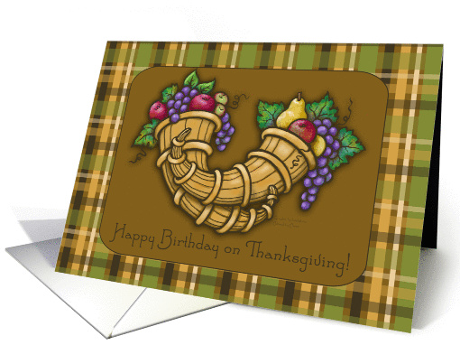 Happy Birthday on Thanksgiving! Cornucopia and Plaid card (878753)