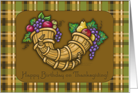 Happy Birthday on Thanksgiving! Cornucopia and Plaid card