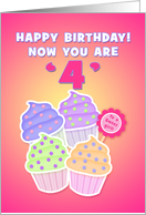 Happy 4th Birthday To a Sweet Girl, Colorful Cupcakes card