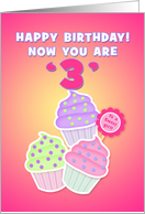 Happy 3rd Birthday To a Sweet Girl, Colorful Cupcakes card