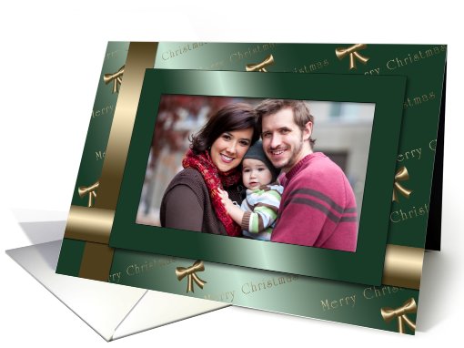 Merry Christmas Photo Card - Mint Green and Gold Satin card (882489)