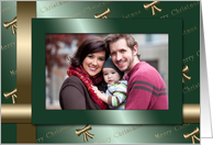 Merry Christmas Photo Card - Mint Green and Gold Satin card