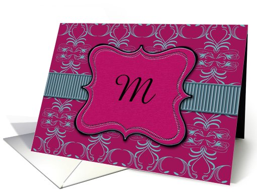 Monogram on Burgundy Bracket, Any Occasion Note Card, You... (884647)