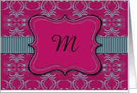 Monogram on Burgundy Bracket, Any Occasion Note Card, You Customize card