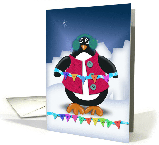 Whimsical Penguin Merry Christmas! Bunting card (884796)