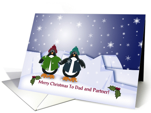 Merry Christmas To Dad and Partner! Whimsical Penguins card (886384)