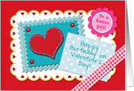 Happy Birthday To A Girl On Valentine’s Day, Gingham Check Ribbon card