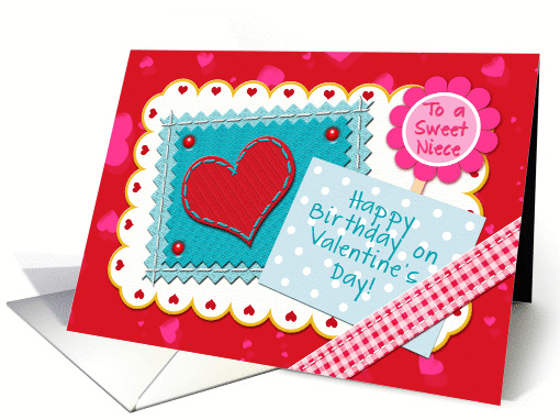 Happy Birthday To Niece On Valentine's Day, Gingham Check Ribbon card