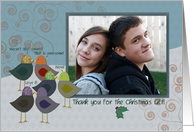 Thank You For The Christmas Gift Photo Card Birdies and Swirls card