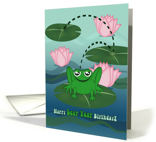 Happy Leap Year Birthday, Frog Leaping, Lilly Pads, Pond card (889765)
