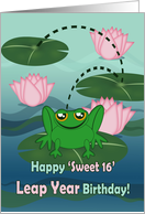 Happy ’Sweet 16’ Leap Year Birthday! Frog and Lilypads card