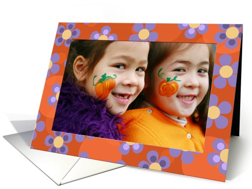 Any Occasion Blank Inside Photo Card Orange with Purple Flowers card