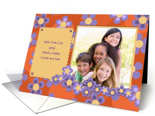 Any Occasion Blank Inside Photo Card Orange with Purple Flowers card