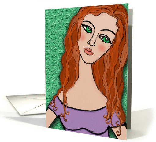 Green Eyes Contemporary Folk Art Any Occasion Blank Inside card