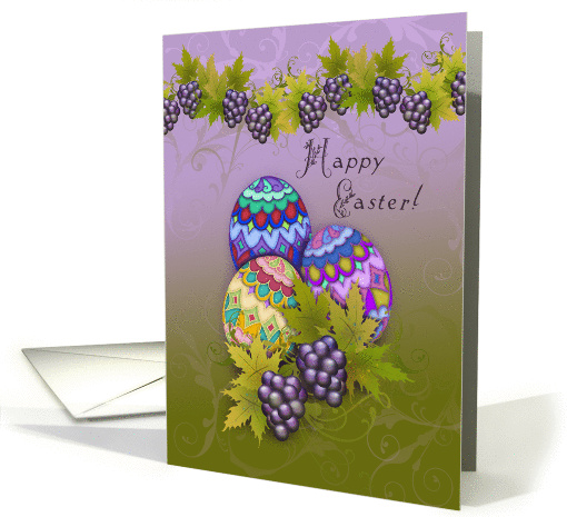 Happy Easter! Decorated Eggs, Purple Grapes and Swirls card (902051)